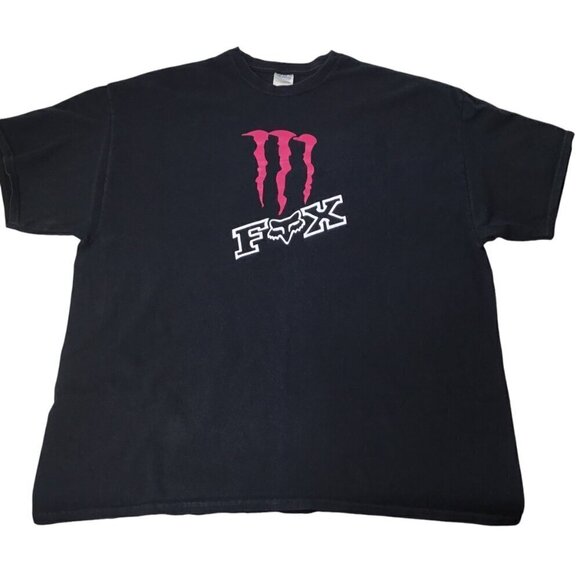 Vtg Monster Energy Fox Racing T Shirt Tee 2XL Black Y2K Logo Motocross Gildan - Picture 4 of 7